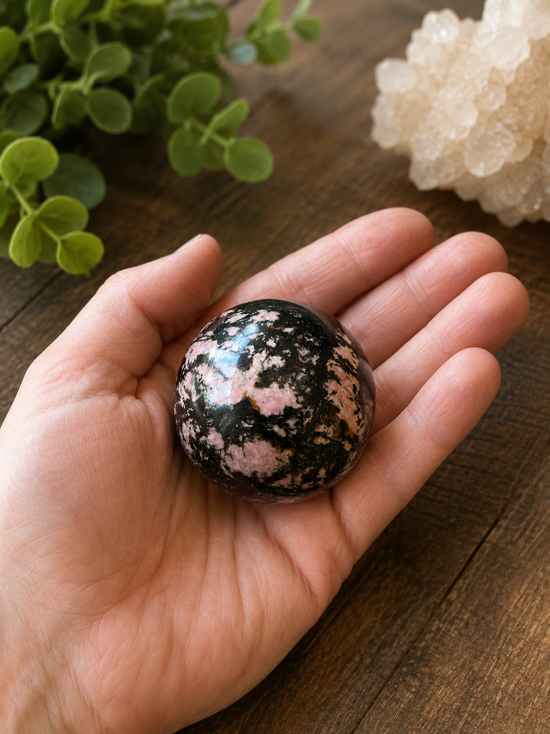 Midnight Blossom Rhodonite Sphere