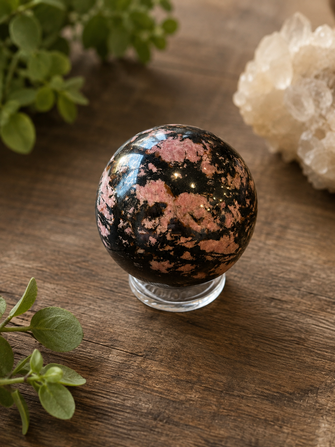 Midnight Blossom Rhodonite Sphere